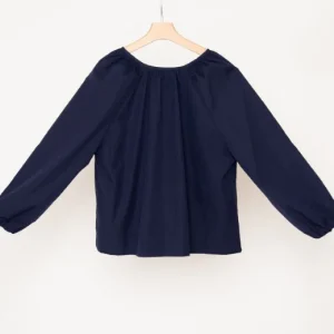 Cotton Poplin Top in Navy