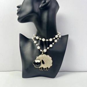 Artificial Pearl & Rhinestone Sheep Long Chain Pendant Necklace – Women’s Unique Jewelry